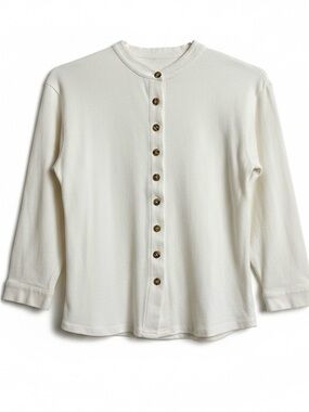 Womens Organic Cotton Cream Button-Front Long Sleeve Shirt
